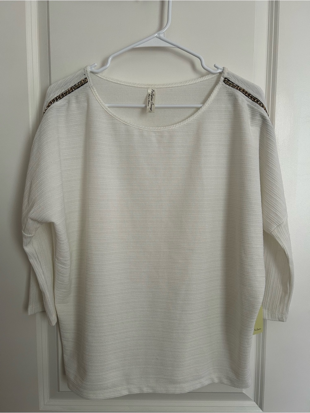PerSeption Concept Cream Scoop Neck Top with Shoulder Chain